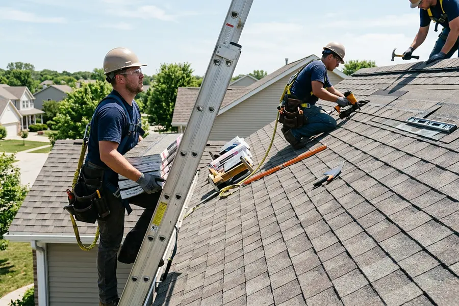 Beardman Building Services roofing crew installing architectural shingles in Cape Coral